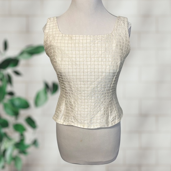Vintage Tops - Vintage Bridesmaid Silk Textured Button Back Cropped Peplum Flair Top Cream M